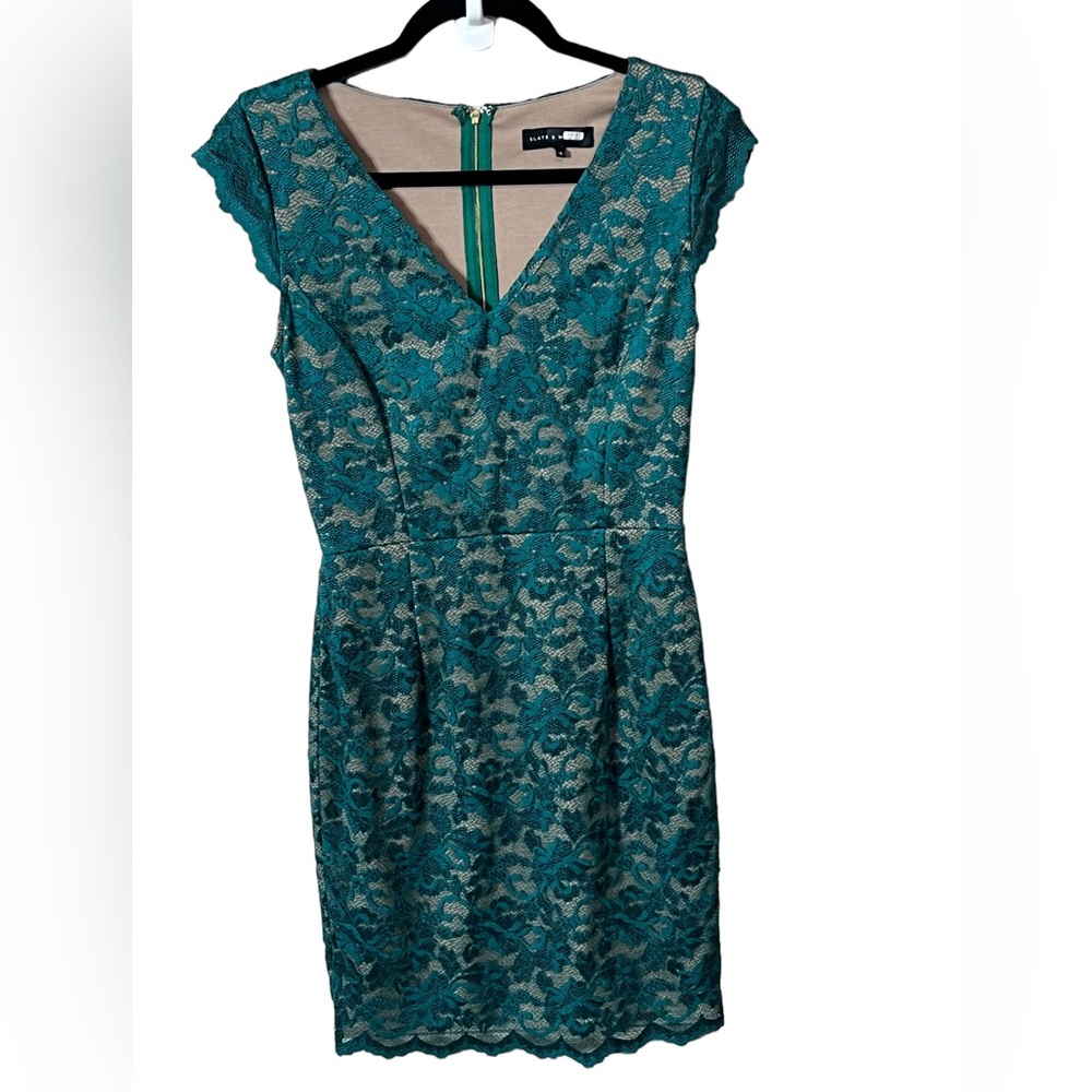 Slate & Willow Lace Sheath Dress Size Medium Emerald Green - Picture 7 of 7
